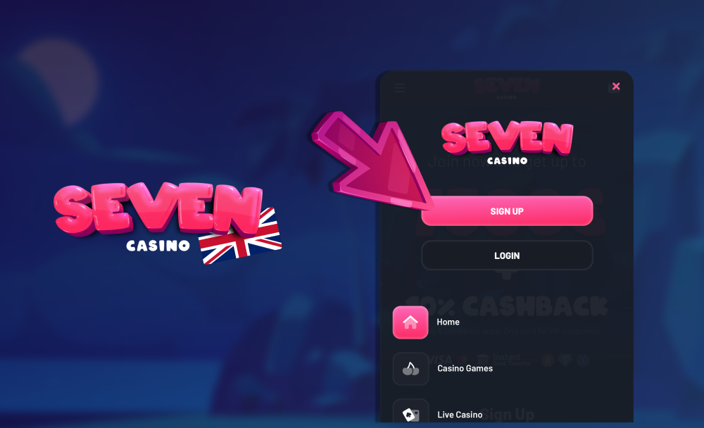 Click register to start registration process at Seven Casino App