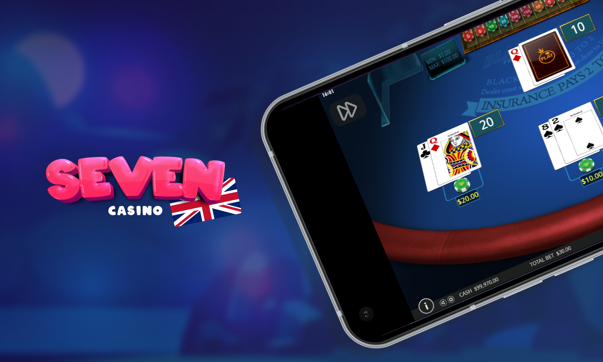 Table games selection at the Seven Casino website or app